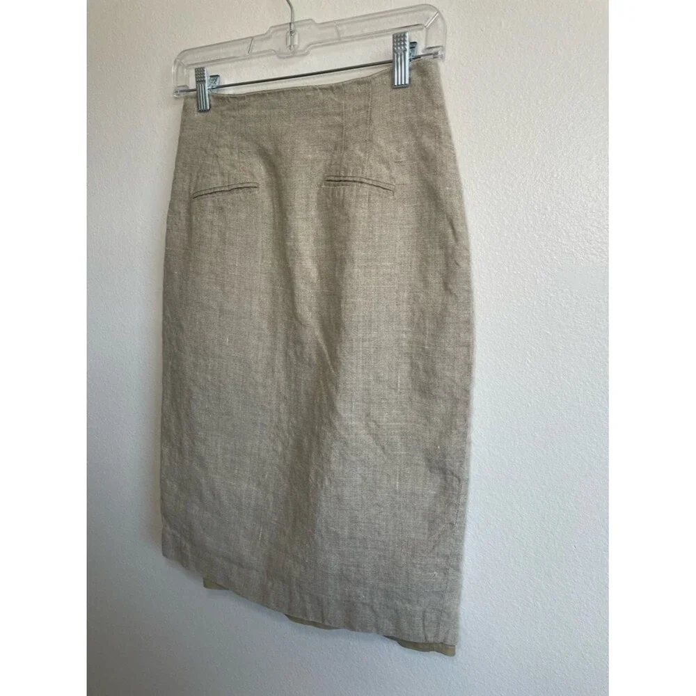 Joseph Vincent 100% Linen Pencil Skirt Women Size 8 Beige Knee Length - Picture 4 of 9